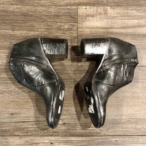 Frye Nora Ankle Boot 6 B Leather Gunmetal Metallic Side Zip Block Heel - Picture 3 of 11